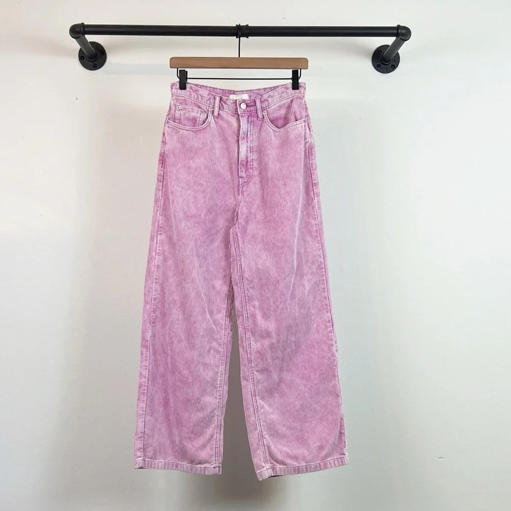 BDG High & Wide High Rise Ankle Wide Leg Corduroy Pants in Pink
